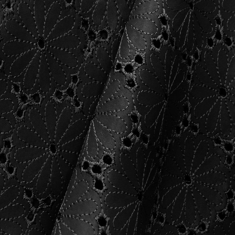 Faux Leather Daisy Black Embroidery - Ribes y Casals
