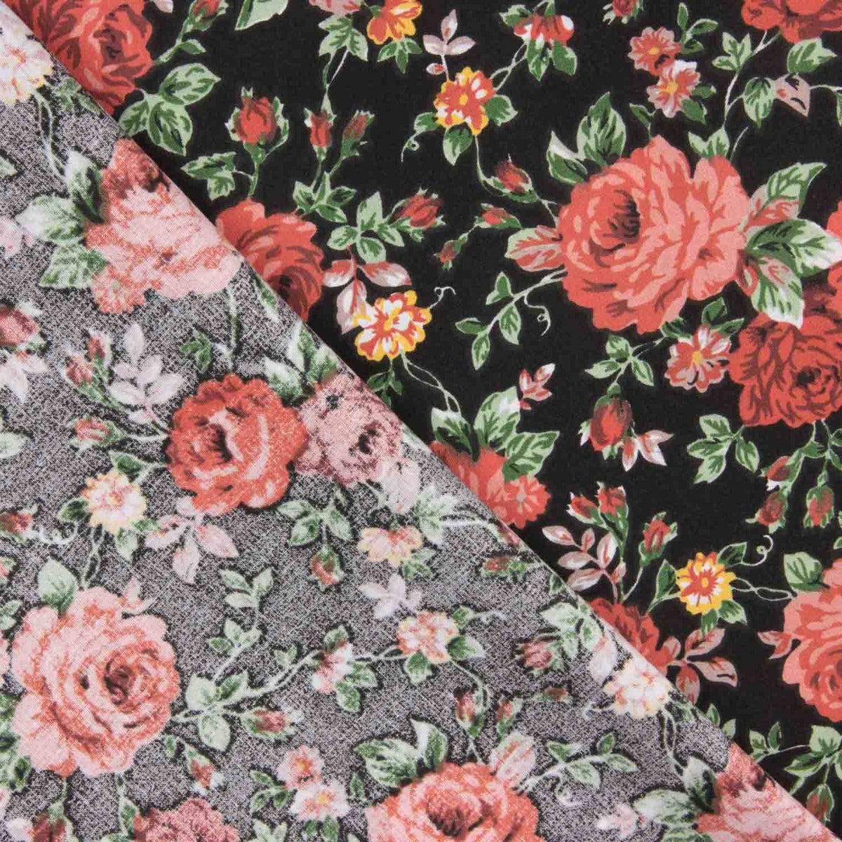 “Elegant Black Roses” Cotton Poplin - Ribes y Casals