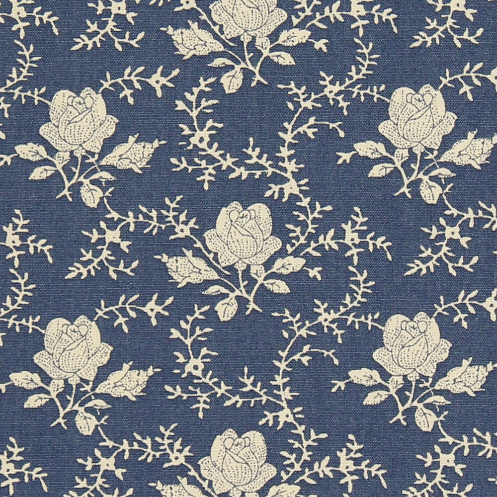 Blue Denim Cotton Poplin Flowers - Ribes y Casals
