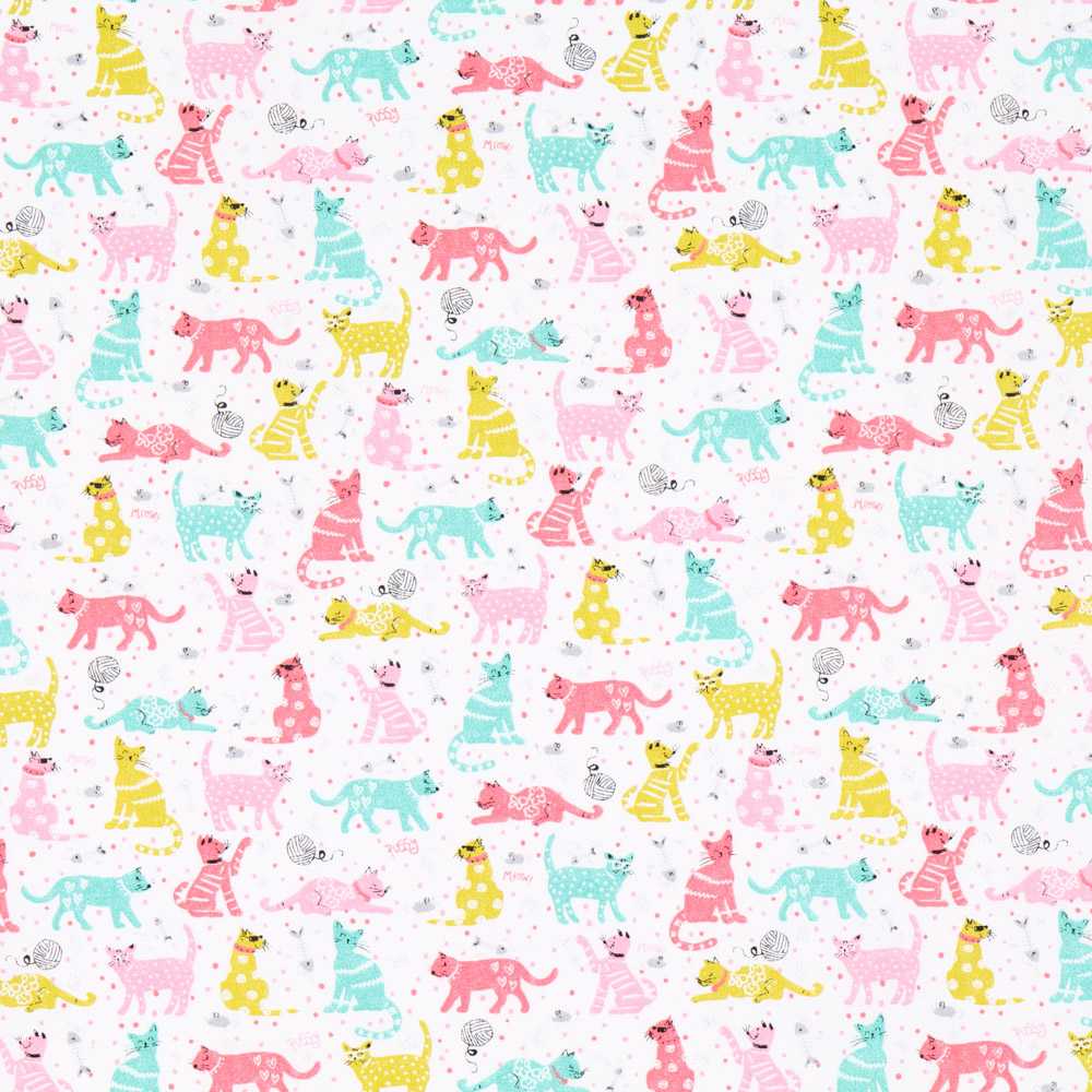Organic Cotton Poplin Multicolor Cats - Ribes y Casals