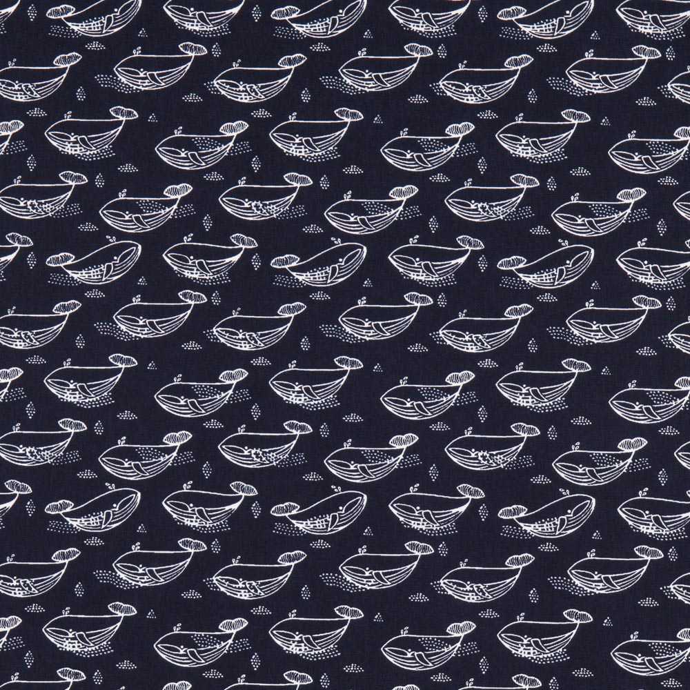 Whale Cotton Poplin Navy Blue - Ribes y Casals