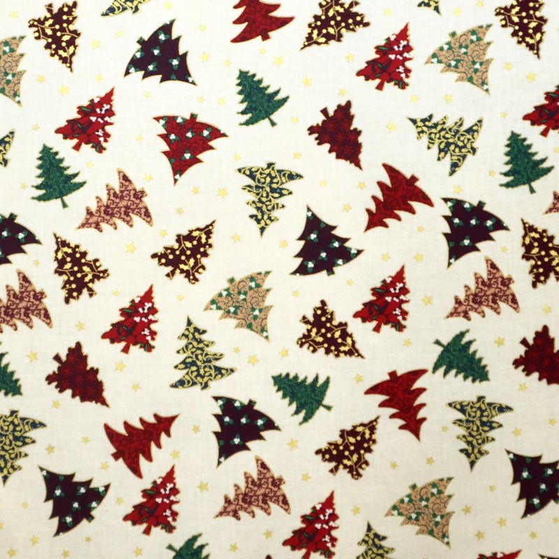 Fabric Christmas Trees Multicolor Ecru Background - Ribes y Casals