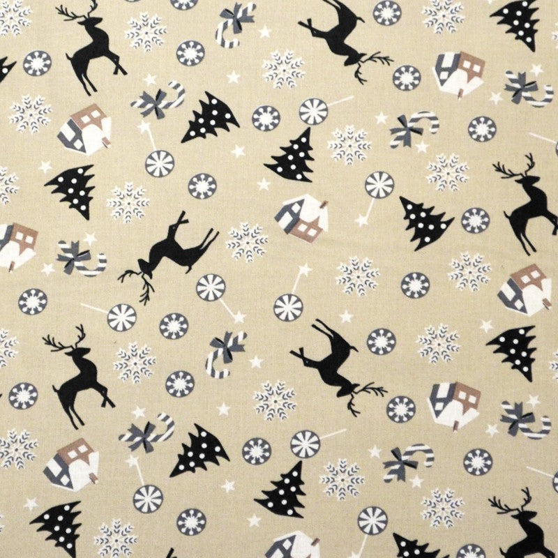 Fabric Christmas Deer Tan Background - Ribes y Casals