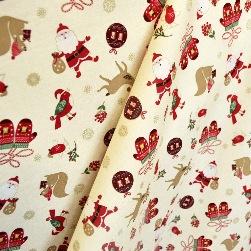 Fabric Christmas Drawings Ecru Background - Ribes y Casals