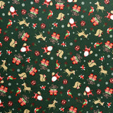 Fabric Christmas Drawings Dark Green Background - Ribes y Casals