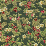 Christmas Poplin Poinsettia Flower Green - Ribes y Casals