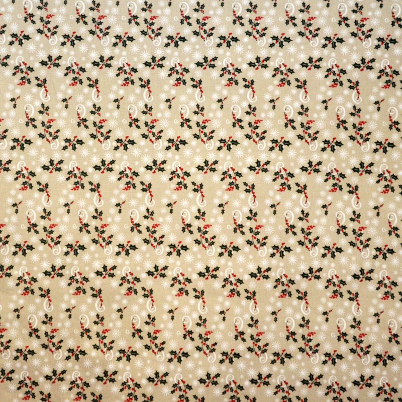 Fabric Christmas Mistletoe Beige Background - Ribes y Casals