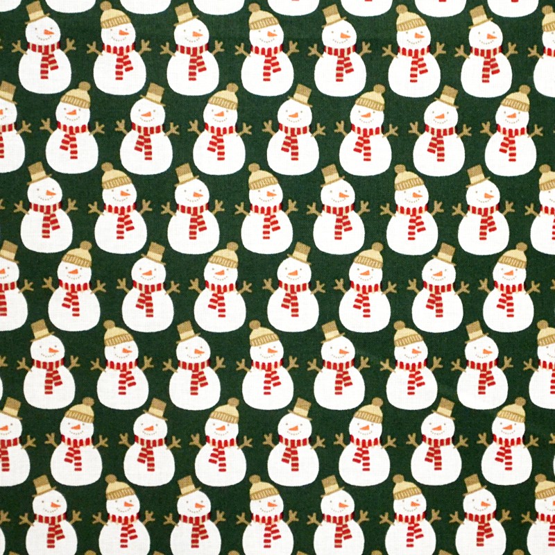 Fabric Christmas Snowmen Dark Green - Ribes y Casals