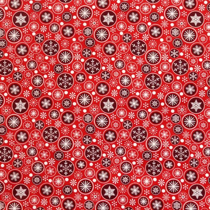 Fabric Christmas Snowflake Red Background - Ribes y Casals