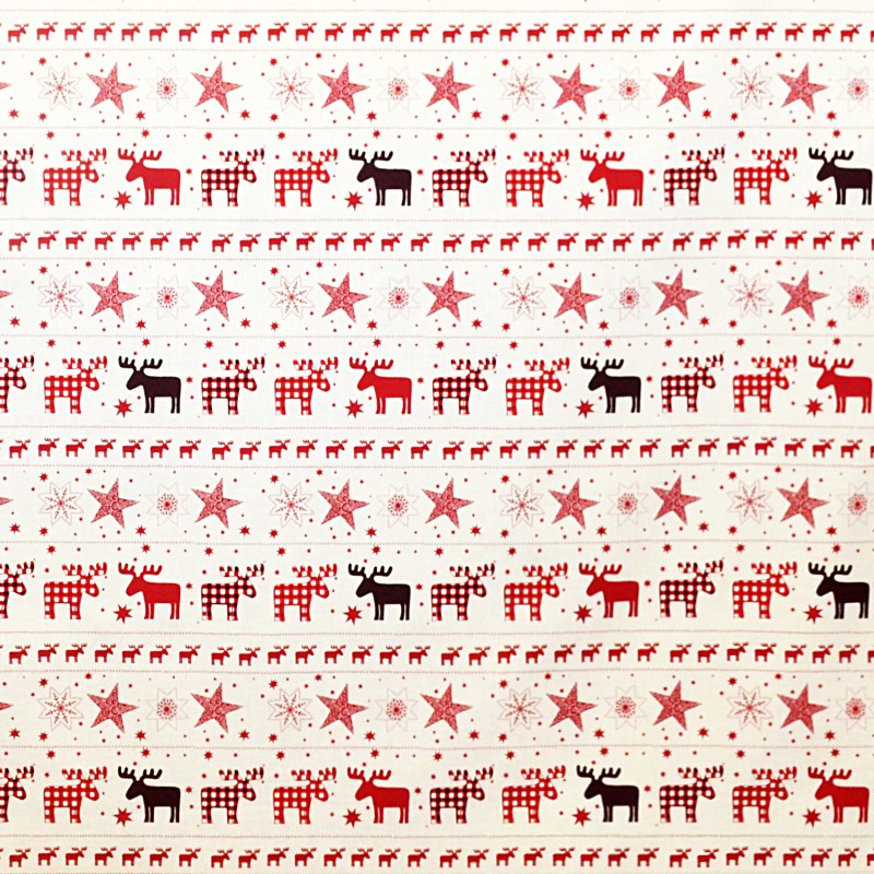 Fabric Christmas Reindeers Multicolor Ecru Background - Ribes y Casals