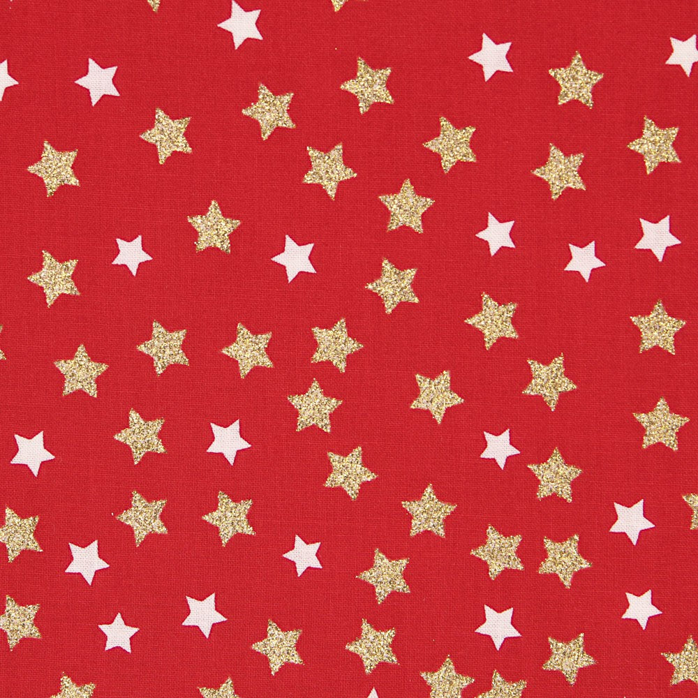 Christmas Poplin Stars Red Gold - Ribes y Casals