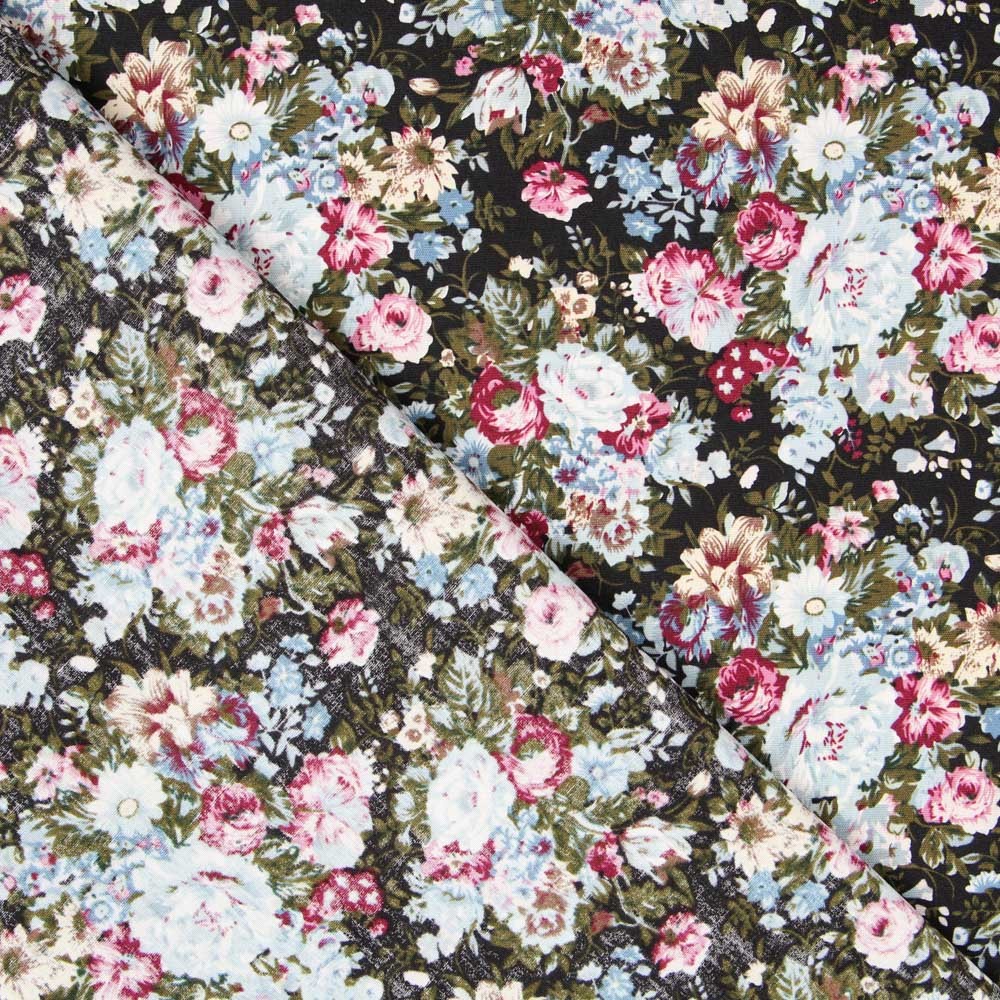 Retro Black Floral Poplin - Ribes y Casals