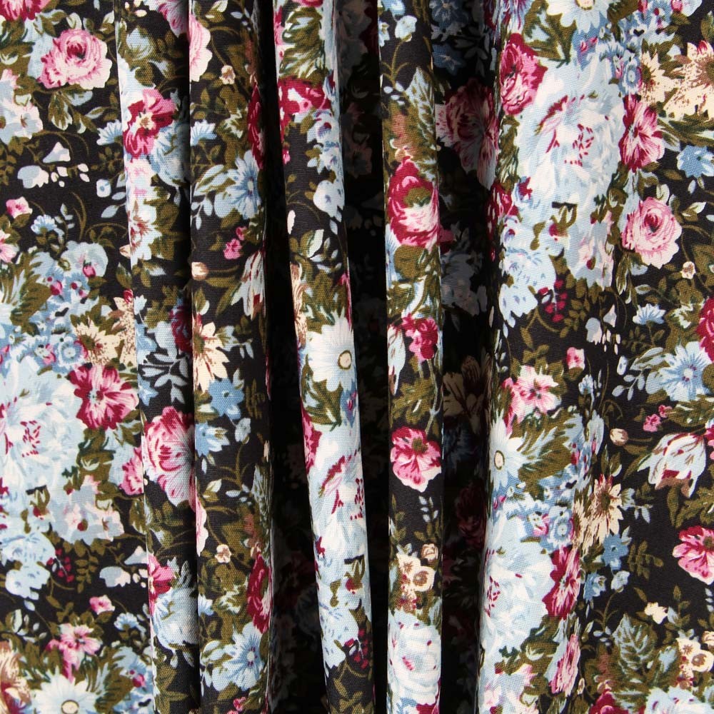 Retro Black Floral Poplin - Ribes y Casals