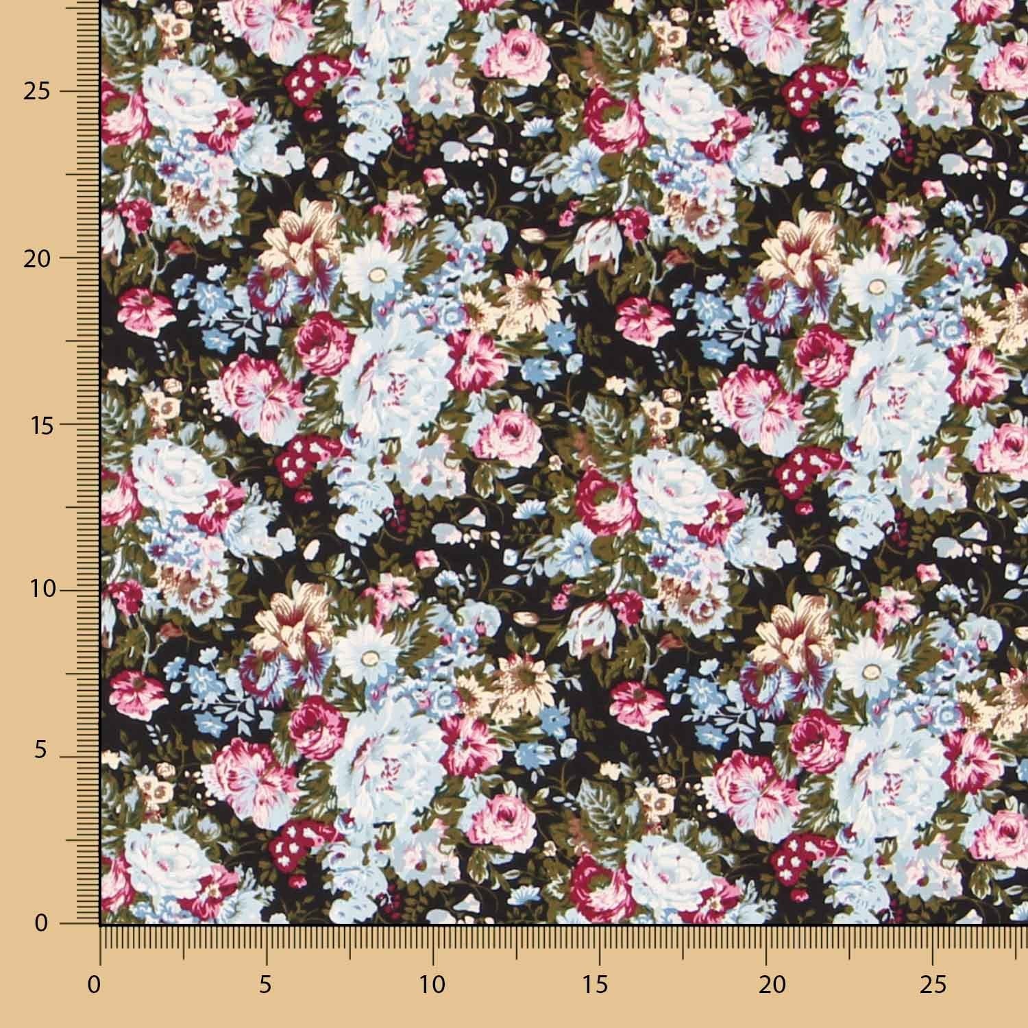 Retro Black Floral Poplin - Ribes y Casals
