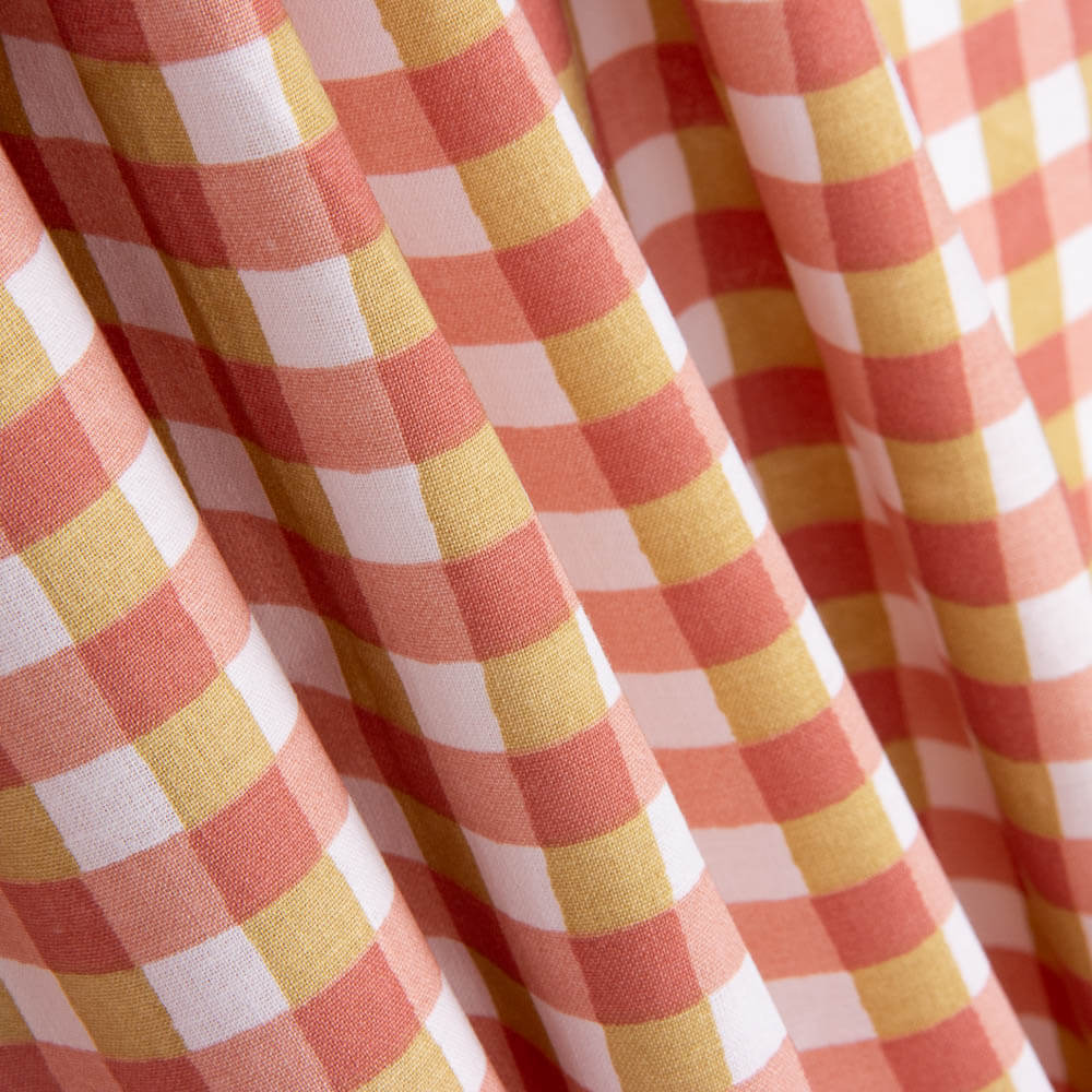 Coral Checked Poplin - Ribes y Casals