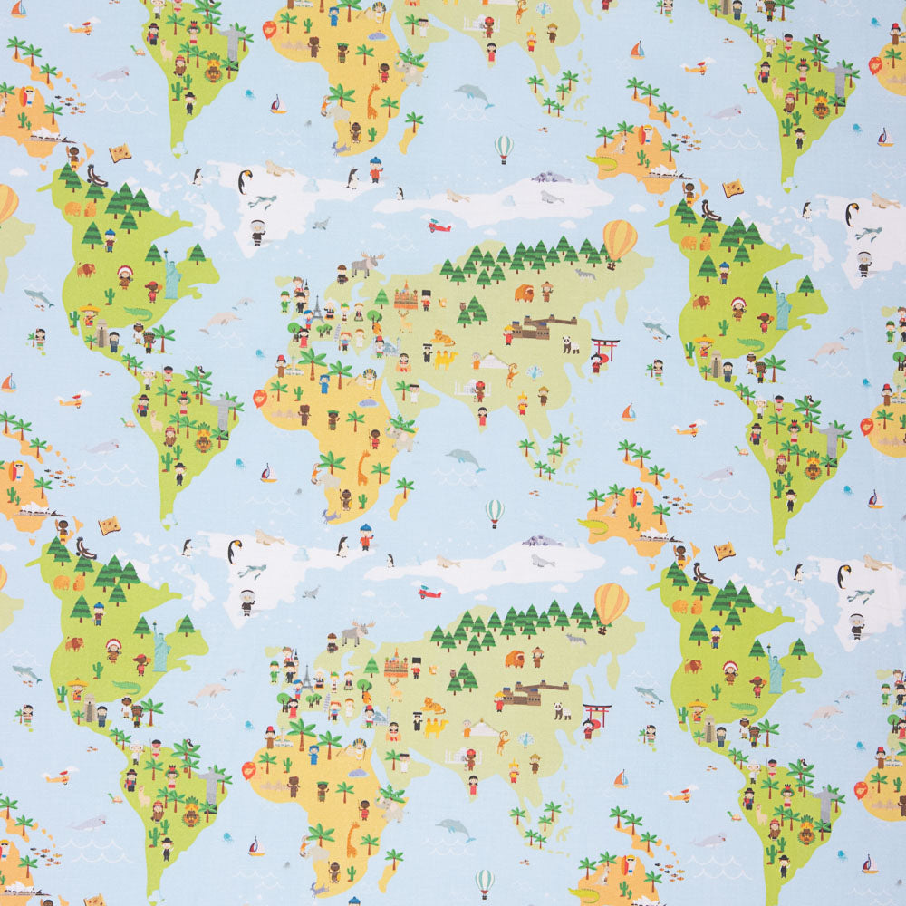 Cotton Poplin World Map - Ribes y Casals