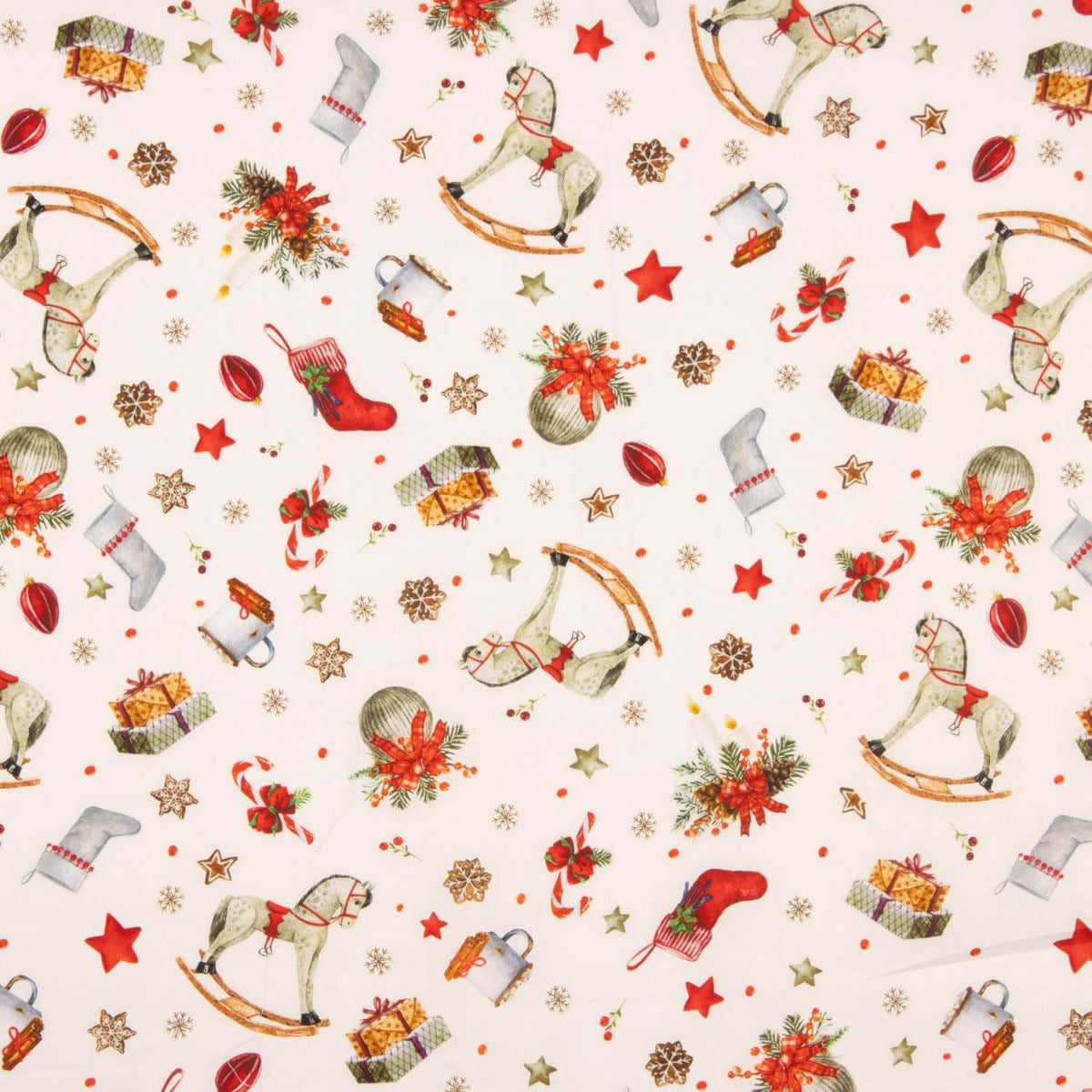 Christmas Poplin – Rocking Horse on White - Ribes y Casals