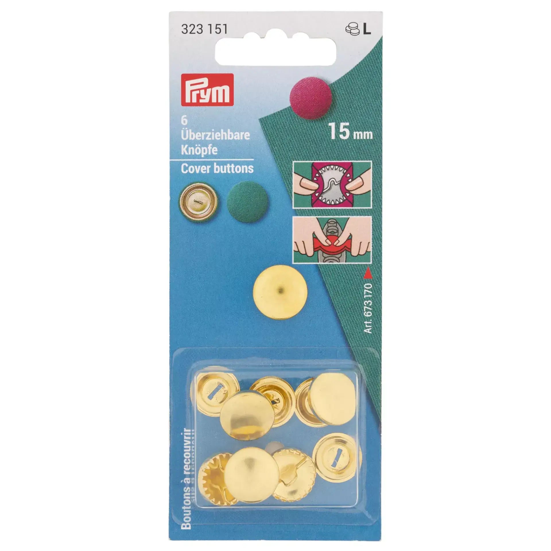 Prym Cover Buttons 323151 Gold 15 mm – Pack of 6 - Ribes y Casals