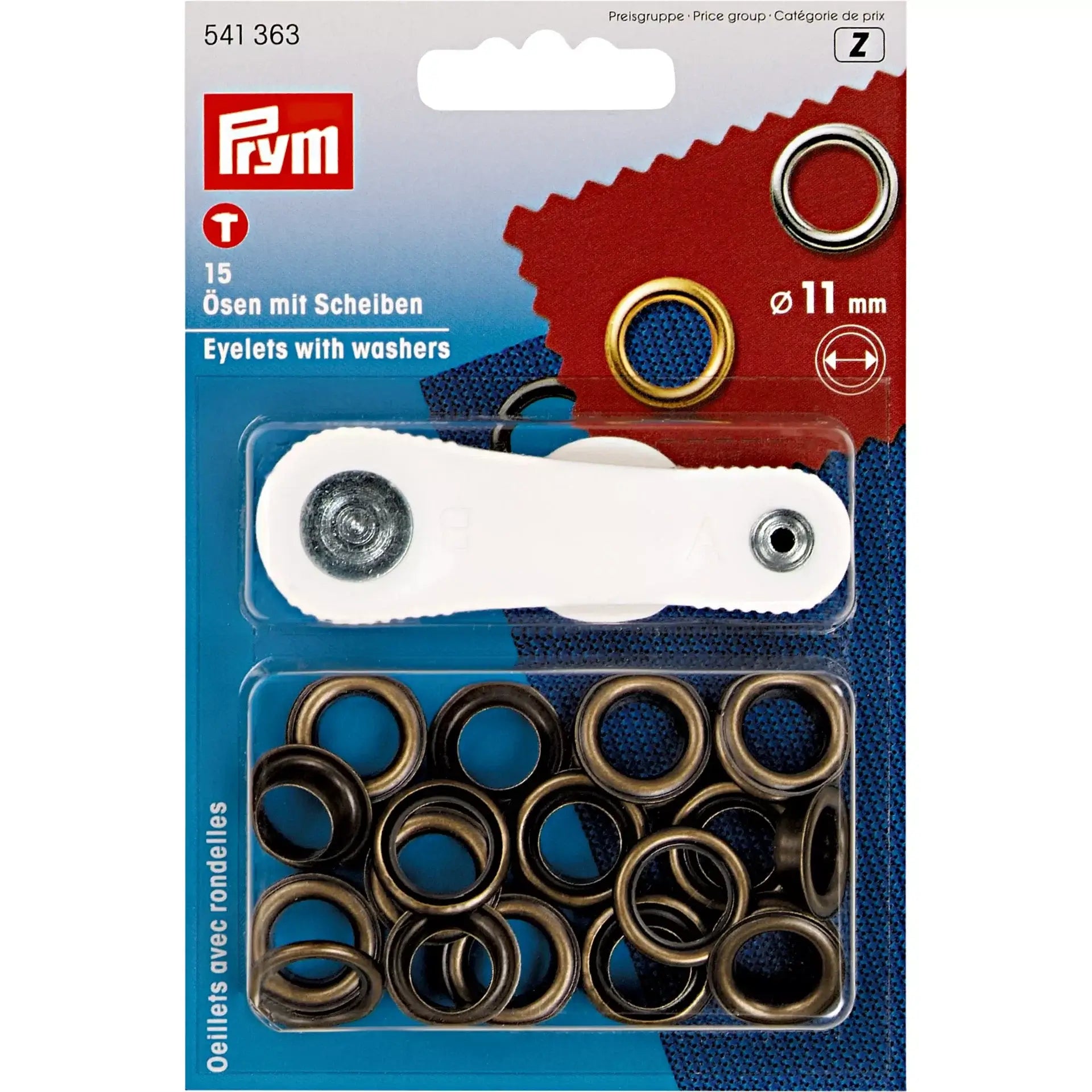 Prym Eyelets with Washers 11 mm Antique Brass – 15 Pieces - Ribes y Casals