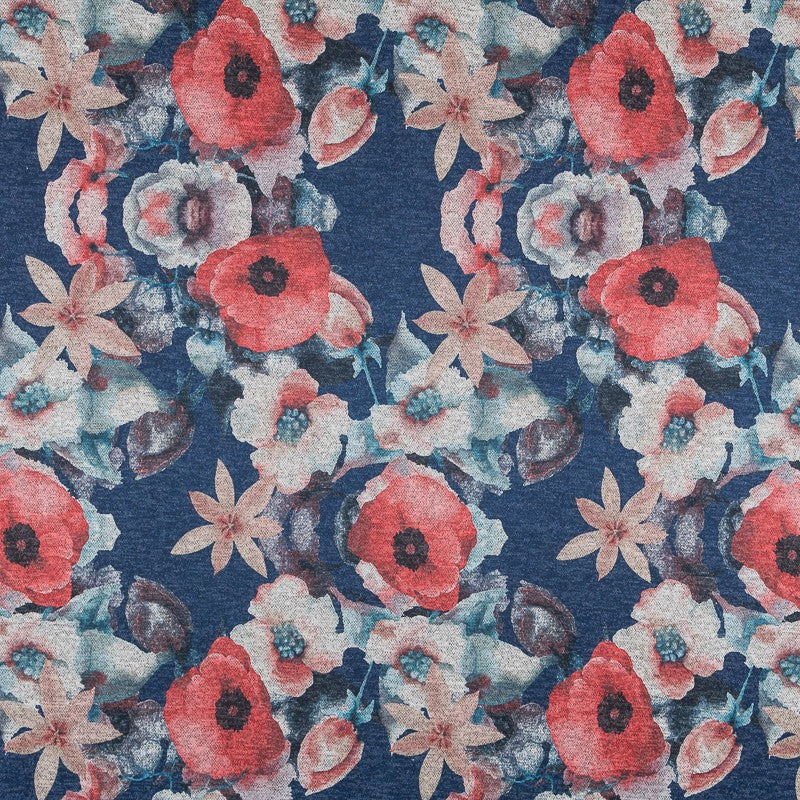 Jersey Mesh Flowers Blue - Ribes y Casals