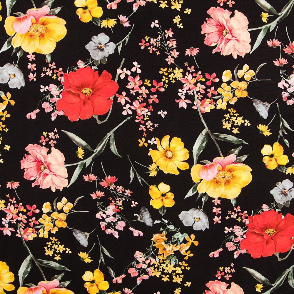 Jersey Viscose Maxi Flower Black - Ribes y Casals