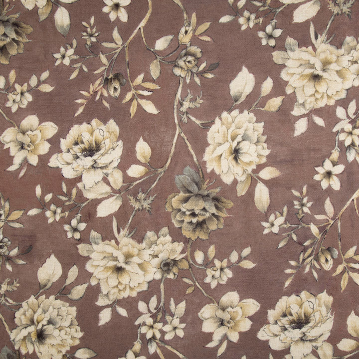 Cotton canvas with linen fabric effect, Romantic Garden, Mauve and Taupe - Ribes y Casals
