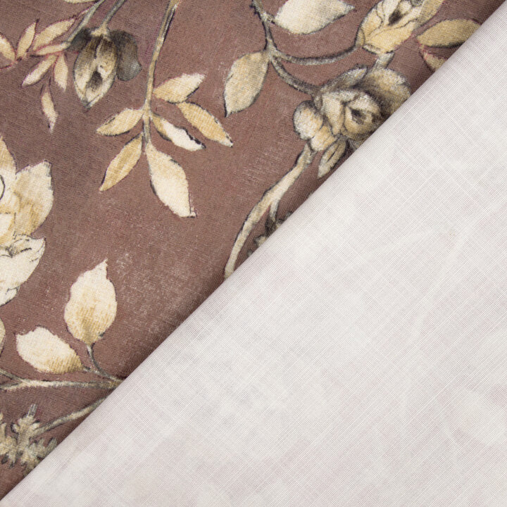 Cotton canvas with linen fabric effect, Romantic Garden, Mauve and Taupe - Ribes y Casals