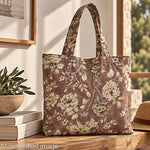 Cotton canvas with linen fabric effect, Romantic Garden, Mauve and Taupe - Ribes y Casals