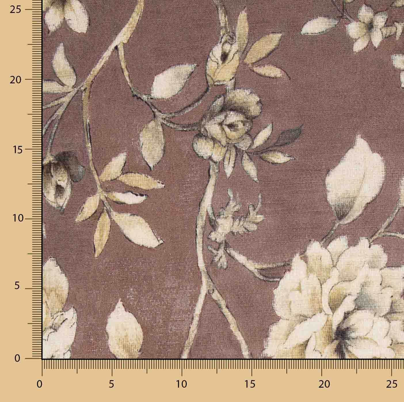 Cotton canvas with linen fabric effect, Romantic Garden, Mauve and Taupe - Ribes y Casals