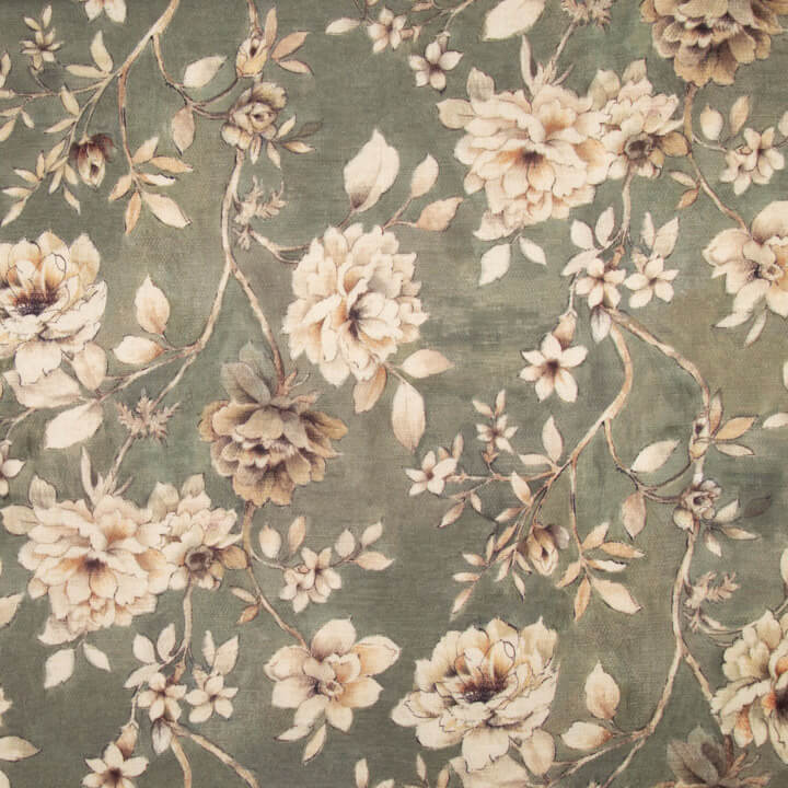 Olive Green ‘Linen Fabric’ Romantic Garden Cotton Canvas - Ribes y Casals