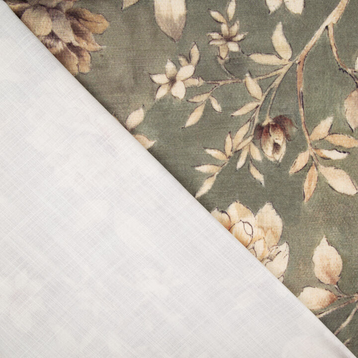 Olive Green ‘Linen Fabric’ Romantic Garden Cotton Canvas - Ribes y Casals