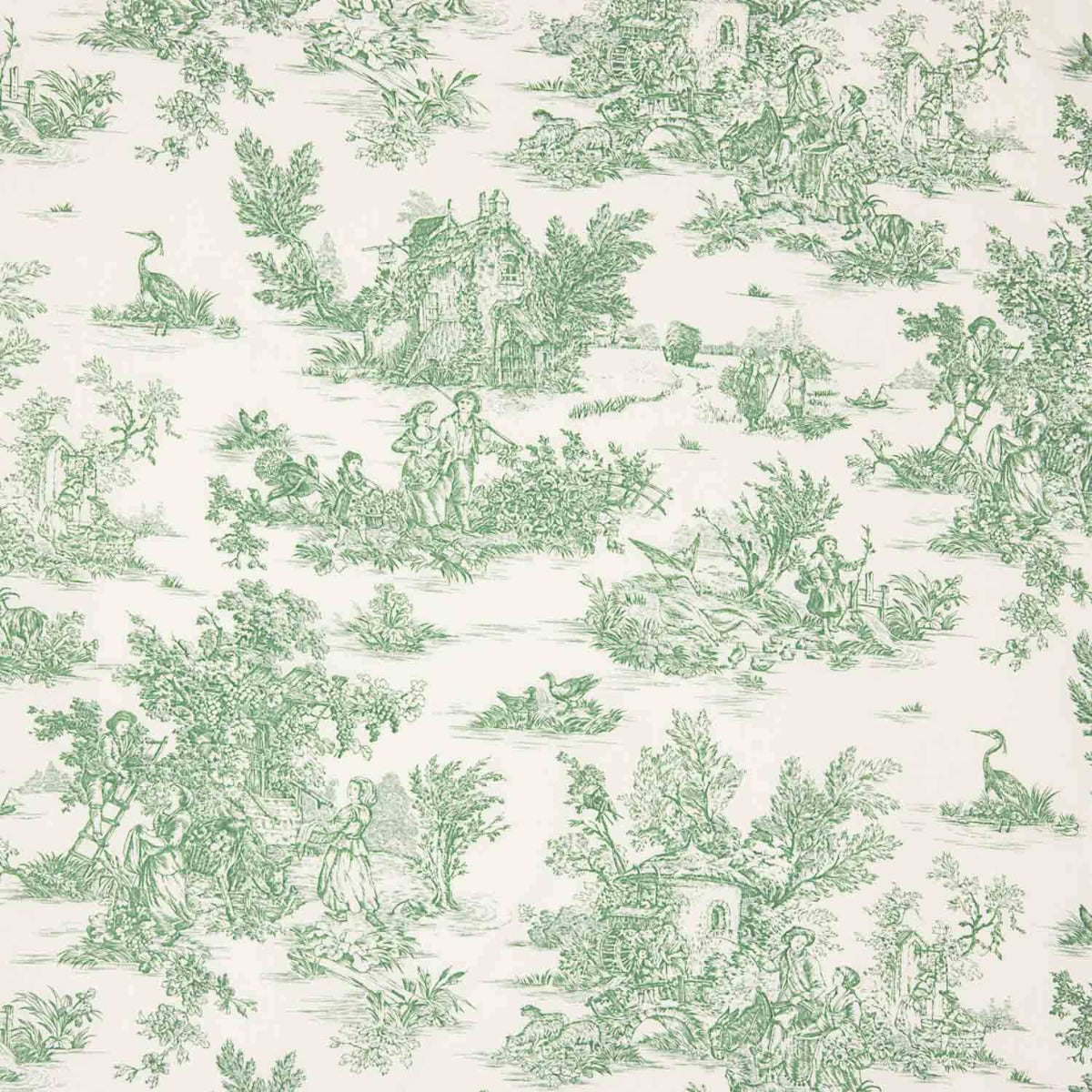 Toile de Jouy Bed Sheet Fabric – Green - Ribes y Casals