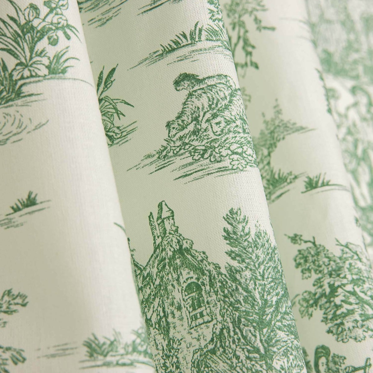Toile de Jouy Bed Sheet Fabric – Green - Ribes y Casals