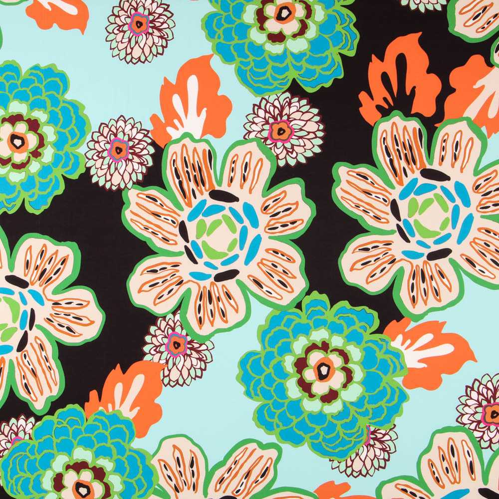 Twill Bi-elastic Retro Floral Aqua - Ribes y Casals