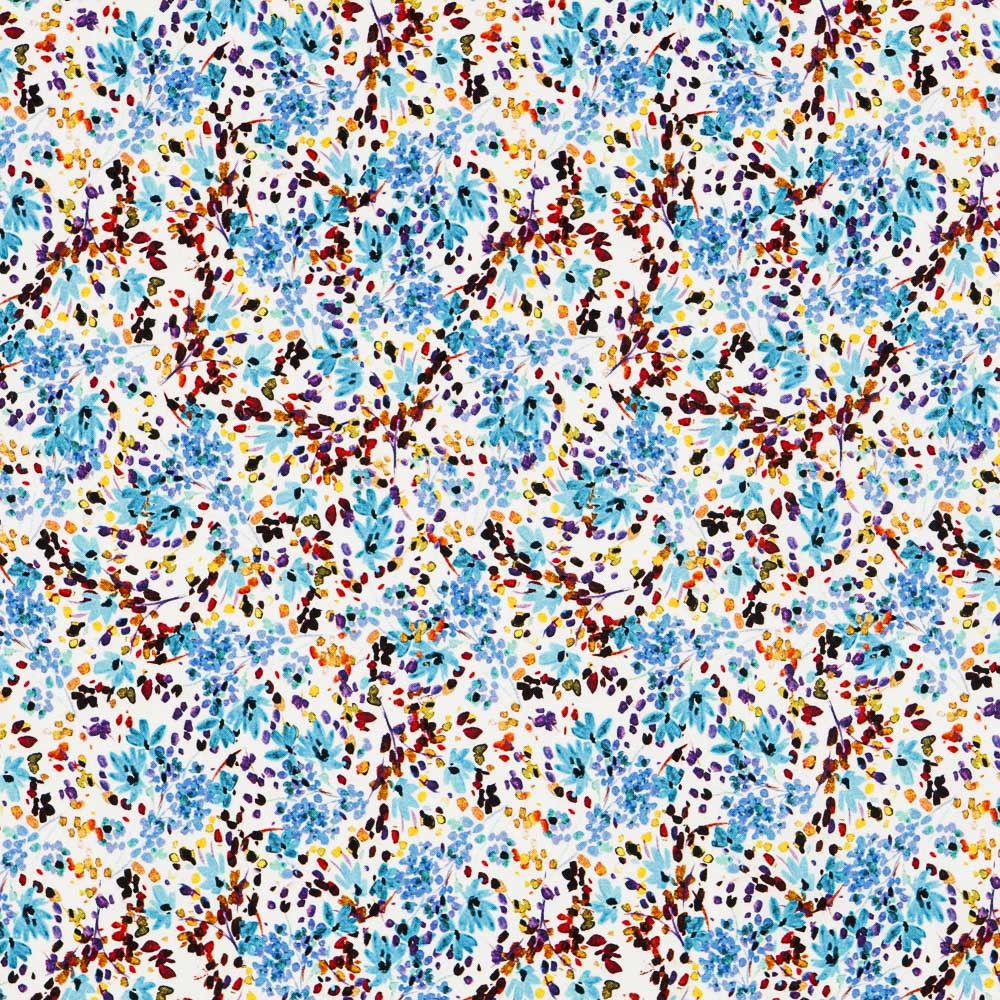 Viscose Twill Turquoise Small Flowers - Ribes y Casals