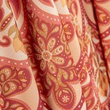 Printed Polyester Satin Fabric with Floral and Geometric Red Design - Ribes y Casals
