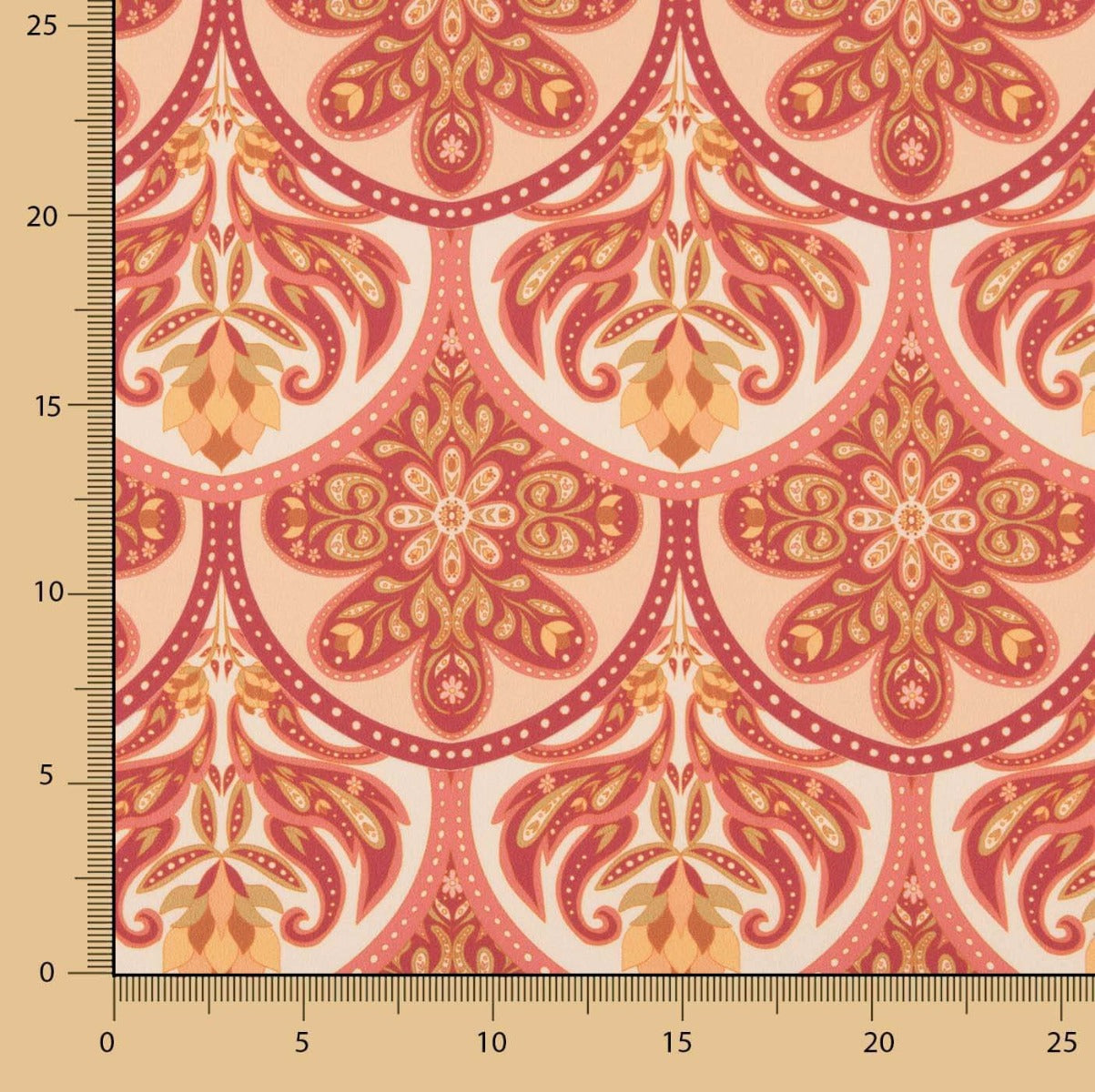 Printed Polyester Satin Fabric with Floral and Geometric Red Design - Ribes y Casals
