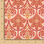 Printed Polyester Satin Fabric with Floral and Geometric Red Design - Ribes y Casals