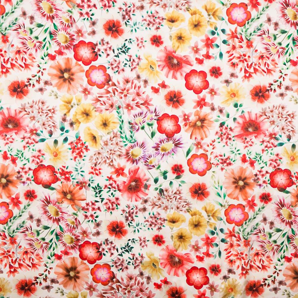 Satin Spandex Floral Cretonne Red - Ribes y Casals