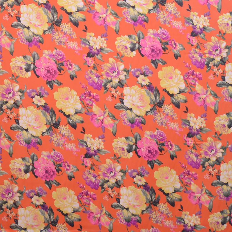 Satin Printed Flower ground Red - Ribes y Casals