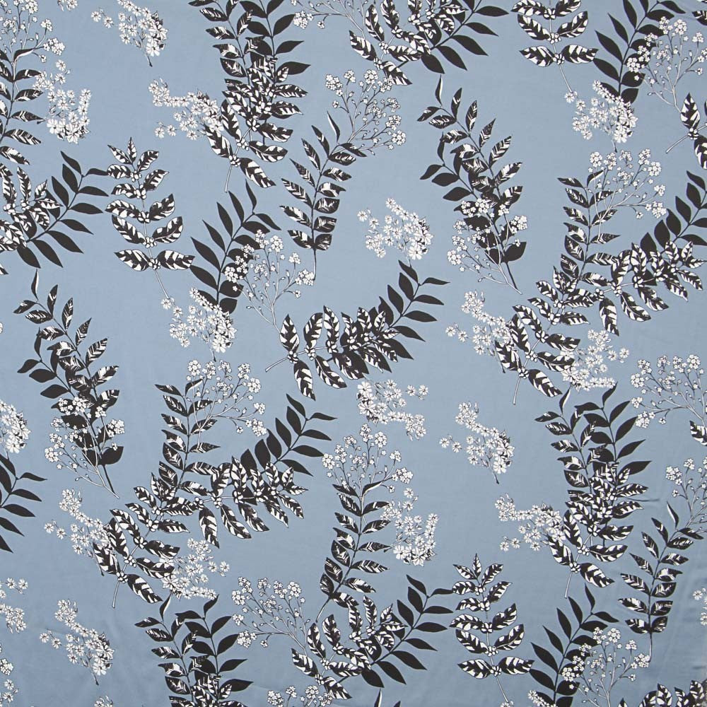 Print Satin Blue Jean Leaves - Ribes y Casals