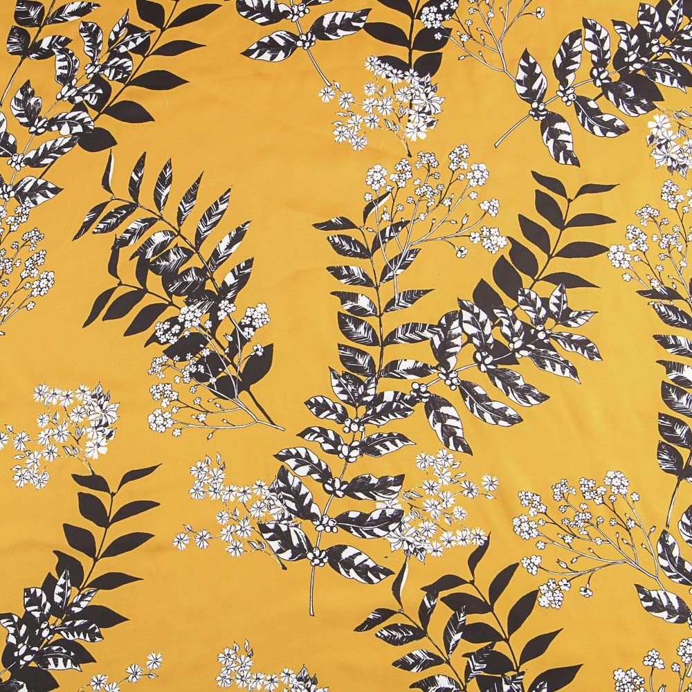 Print Satin Ocher Leaves - Ribes y Casals