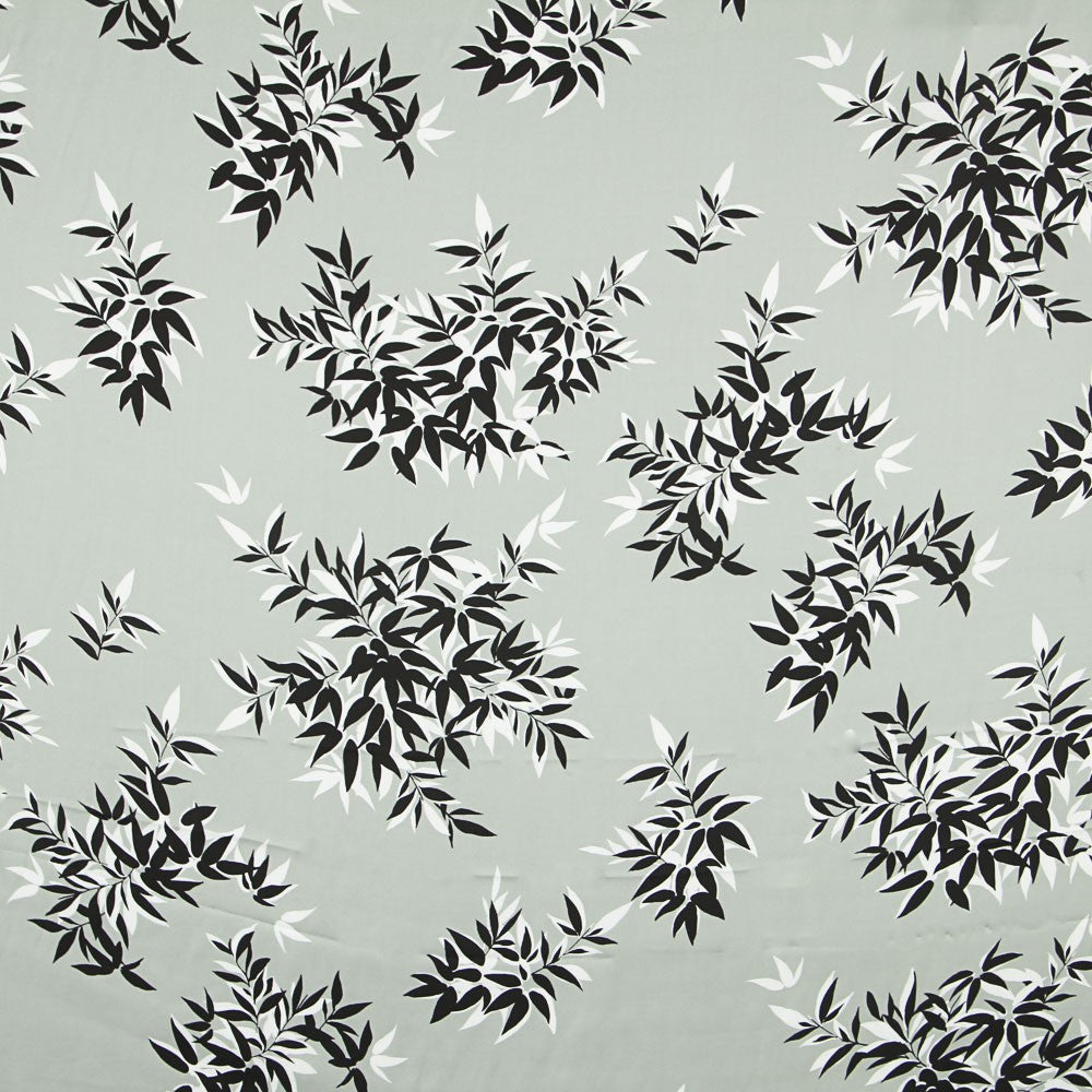 Print Satin Gray Green Leaves - Ribes y Casals