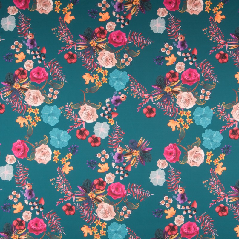 Satén Floral Winter Esmeralda - Ribes y Casals