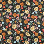 Polyester Satin Black Flowers - Ribes y Casals