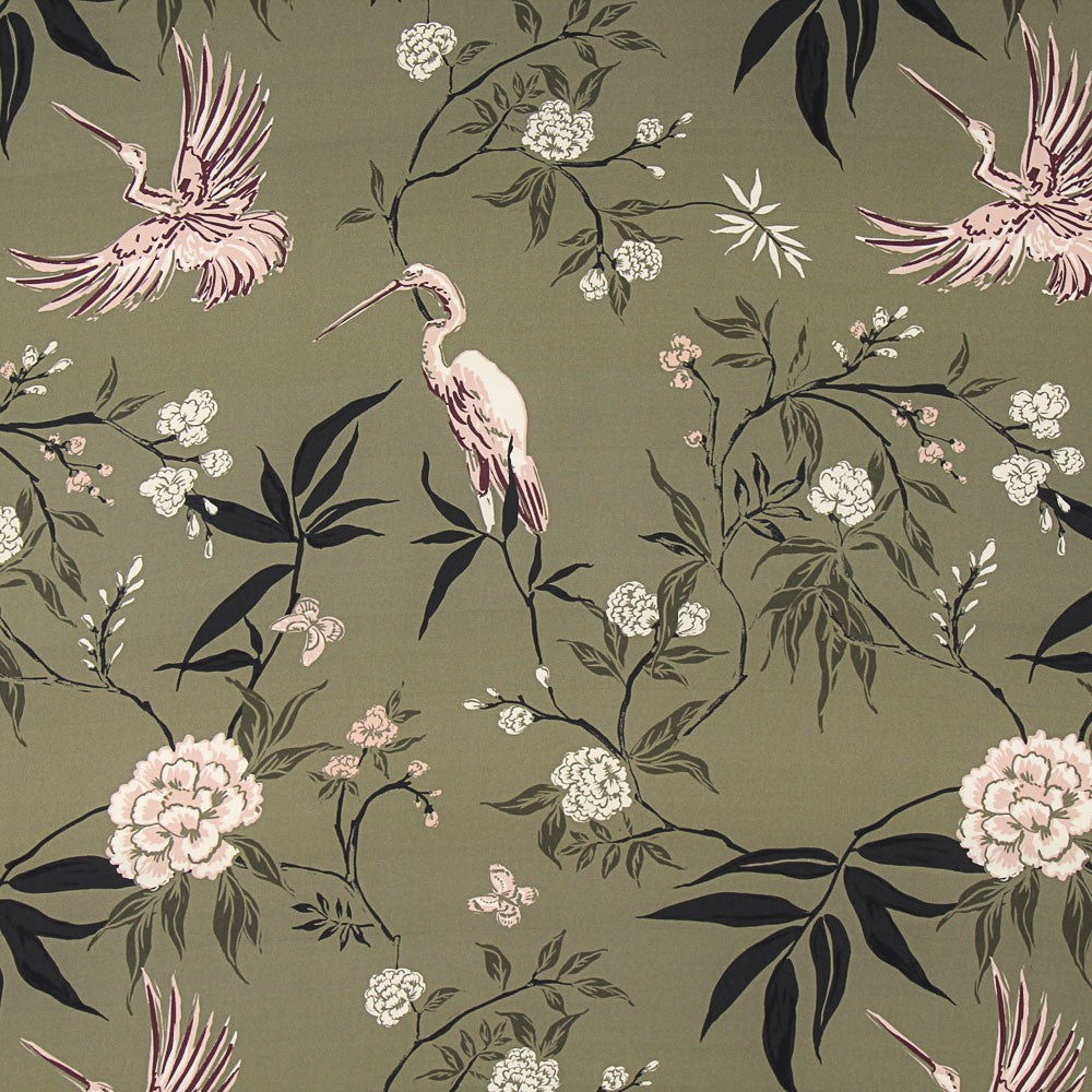 Satin Polyester Matte Flowers Green - Ribes y Casals