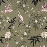 Satin Polyester Matte Flowers Green - Ribes y Casals