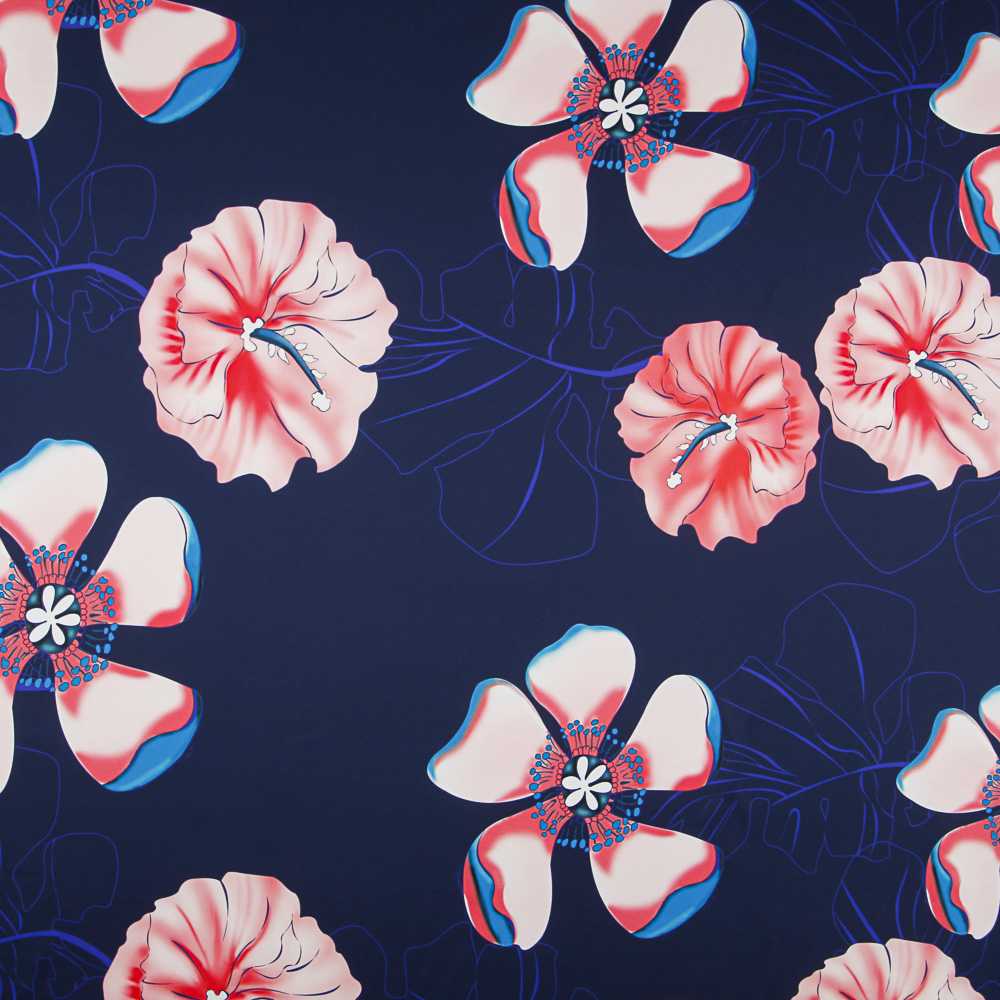Fashion Satin Hibiscus Blue Night - Ribes y Casals