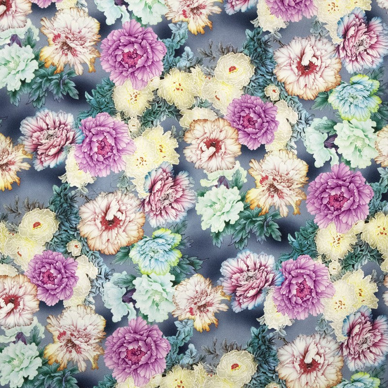 Satin Polyester Asiatic Flower Navy - Ribes y Casals