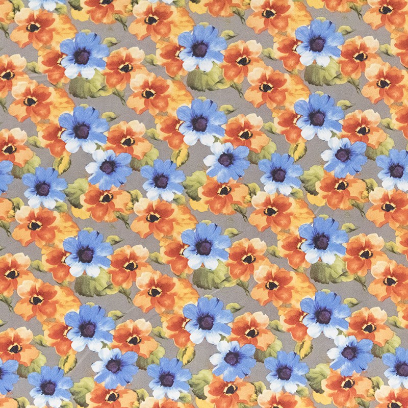 Satin Polyester Painted Flower Grey - Ribes y Casals